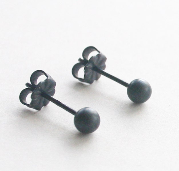 Stud Earrings  ( tiny 4mm ) - small organic handmade oxidized sterling silver post earrings