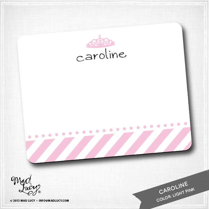 CAROLINE - personalized flat notecard set / PRINCESS crown / 10 notecards & 10 envelopes