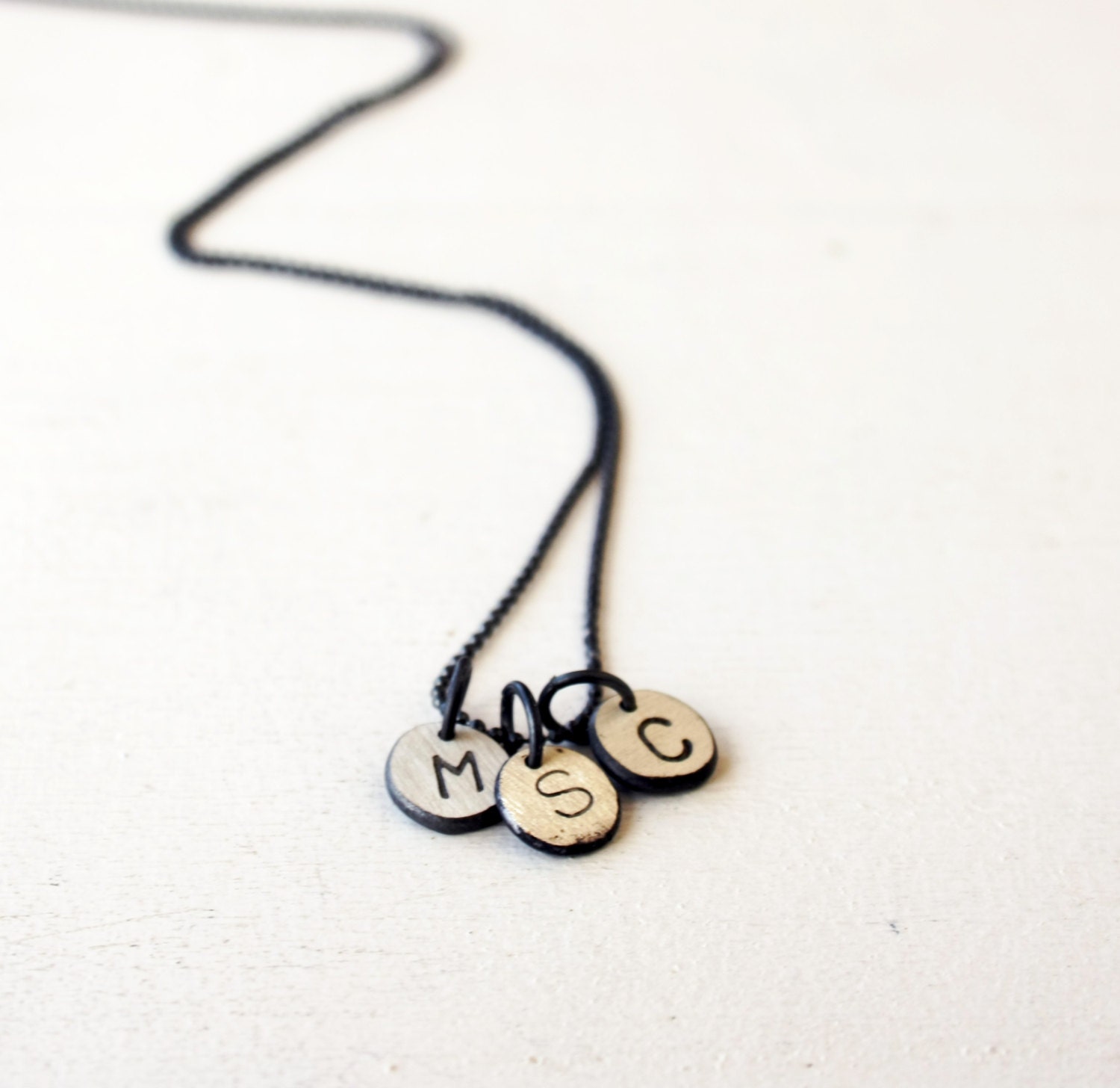 Monogram triple initials personalized necklace / initial capital letters necklace / hand stamped initials FREE SHIPPING