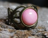 Sweetheart Pink Coral Cabochon Adjustable Ring