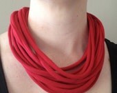 Red Necklace - Red T-Shirt Necklace - Red and Gray Necklace - Red T-Shirt Necklace - T-Shirt Jewelry - Fabric Accessory