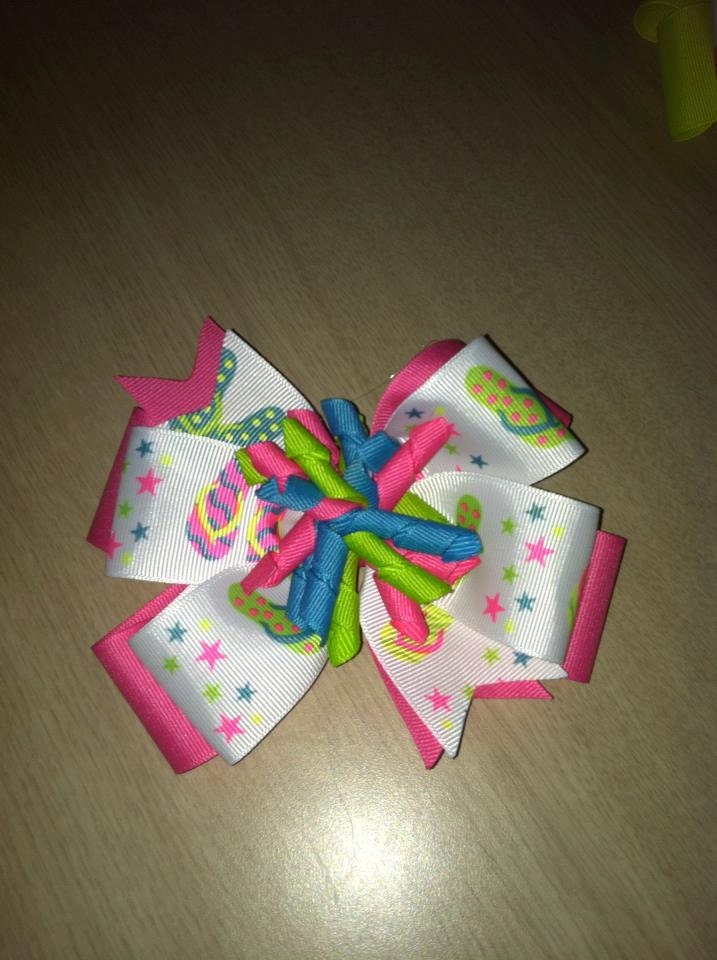 Neon Summer Flip Flop Pinwheel Bow with Korker center