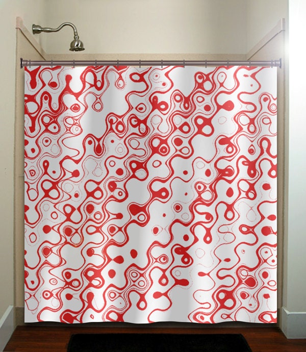 swirls squiggles red shower curtain bathroom by TablishedWorks