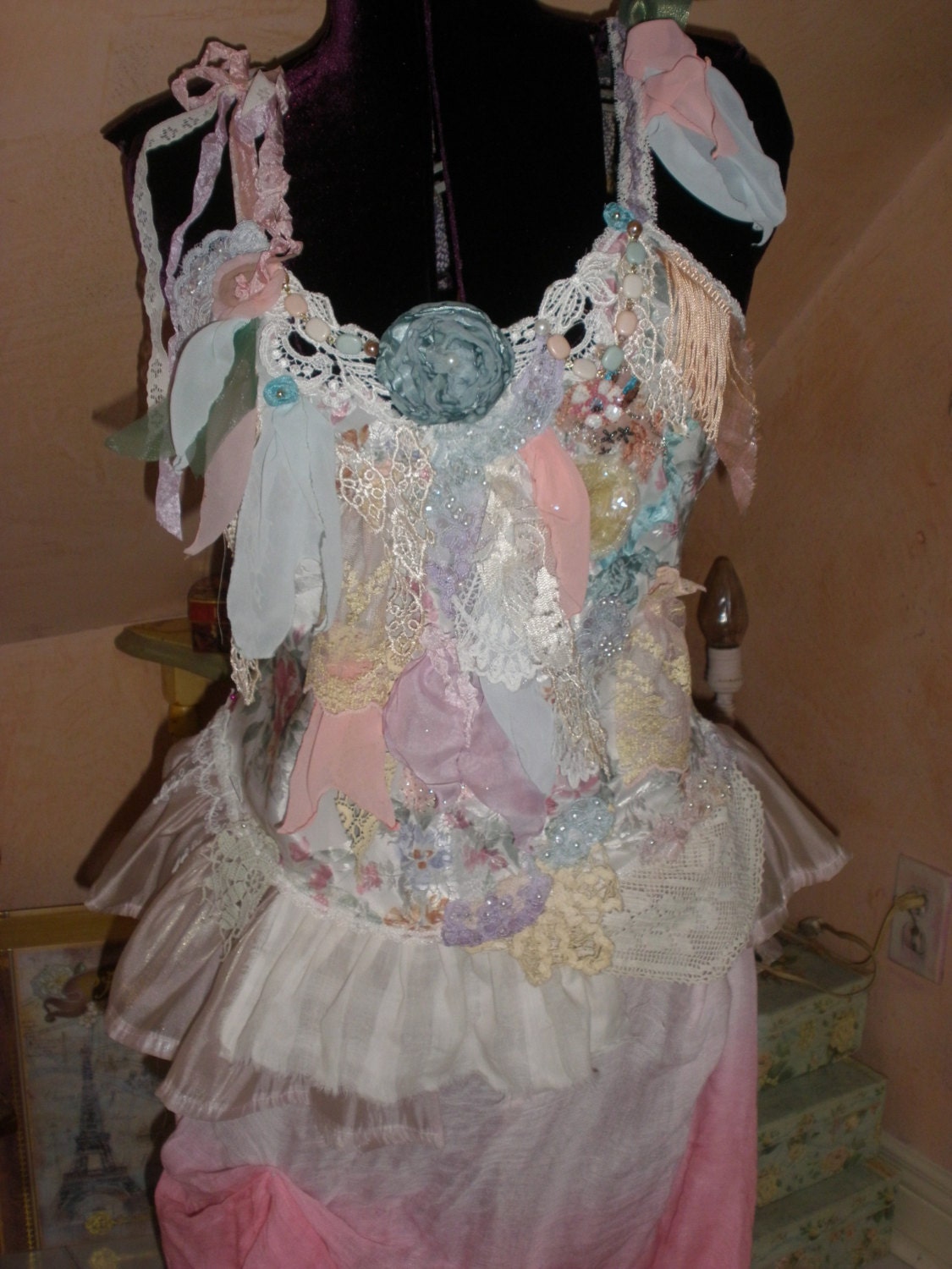 Airia Harem Style Wearable Art Top From My Palace of Winds Collection Soft Pastels and Heavily Beaded