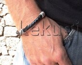 men braided leather 6mm black cord with silver plated smelting