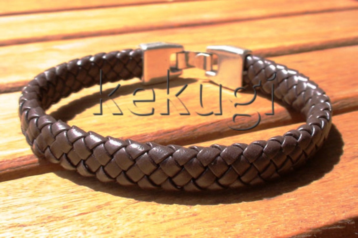 unisex men women woven braided brown cord bracelet with sterling silver plated clasp