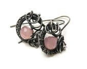 Wire wrapped jewelry , tiny silver wire wrap earring , wirework fine jewelry , sterling gemstone earring