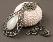 White romantic bridal necklace , wedding jewelry , wintage look necklace , moonstone jewelry , metalwork wirework sterling silver necklace