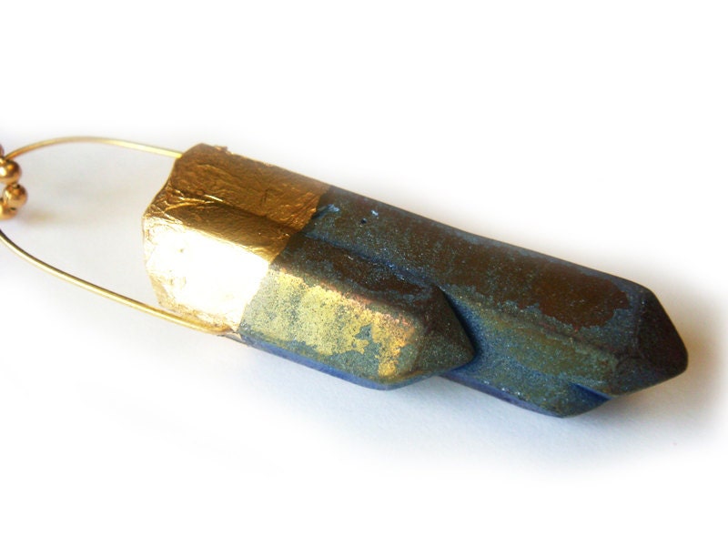 24K Gold Purple Titanium Quartz Crystal Necklace