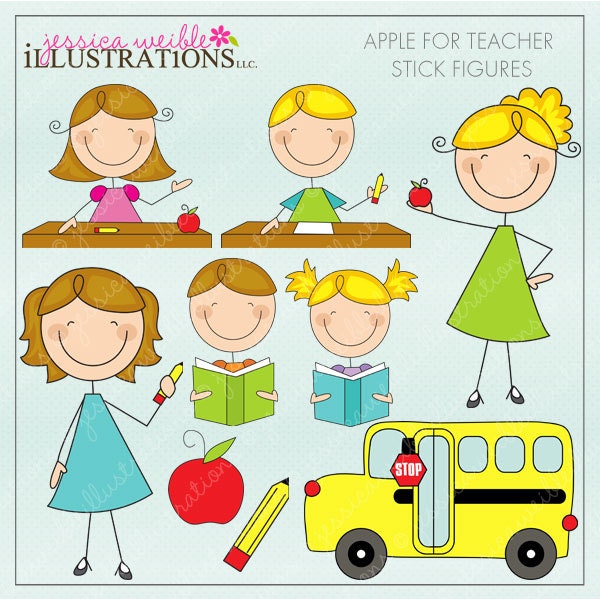 Apple for Teacher Stick Figures Cute Digital Clipart for Card Design, Scrapbooking, and Web Design Il_170x135