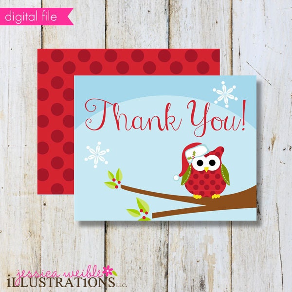 Christmas Owl Theme - Printable ChristmasThank You Card - Printable Thank You - Print Your Own Thank You- Owl Printable Card Il_570xn
