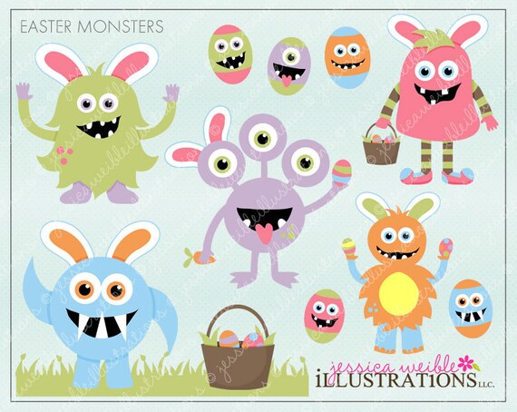 Easter Monsters Cute Digital Clipart for Card Design, Scrapbooking, and Web Design Il_570xn