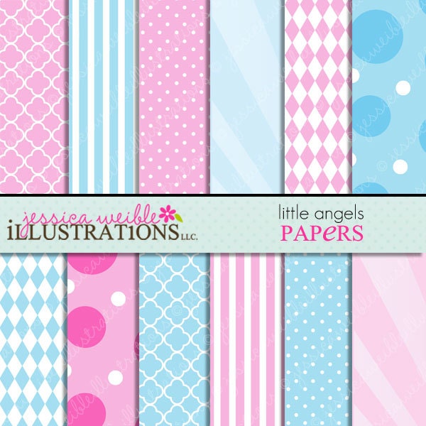 Little Angels Cute Digital Papers Backgrounds for Invitations, Card Design, Scrapbooking, and Web Design Il_570xn