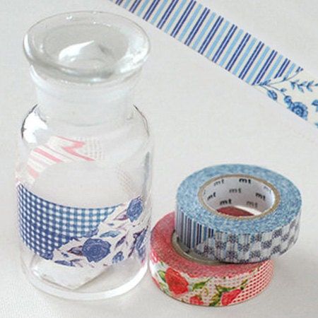 Flower Collage Adhesive Masking Tape - Blue (0.6in)