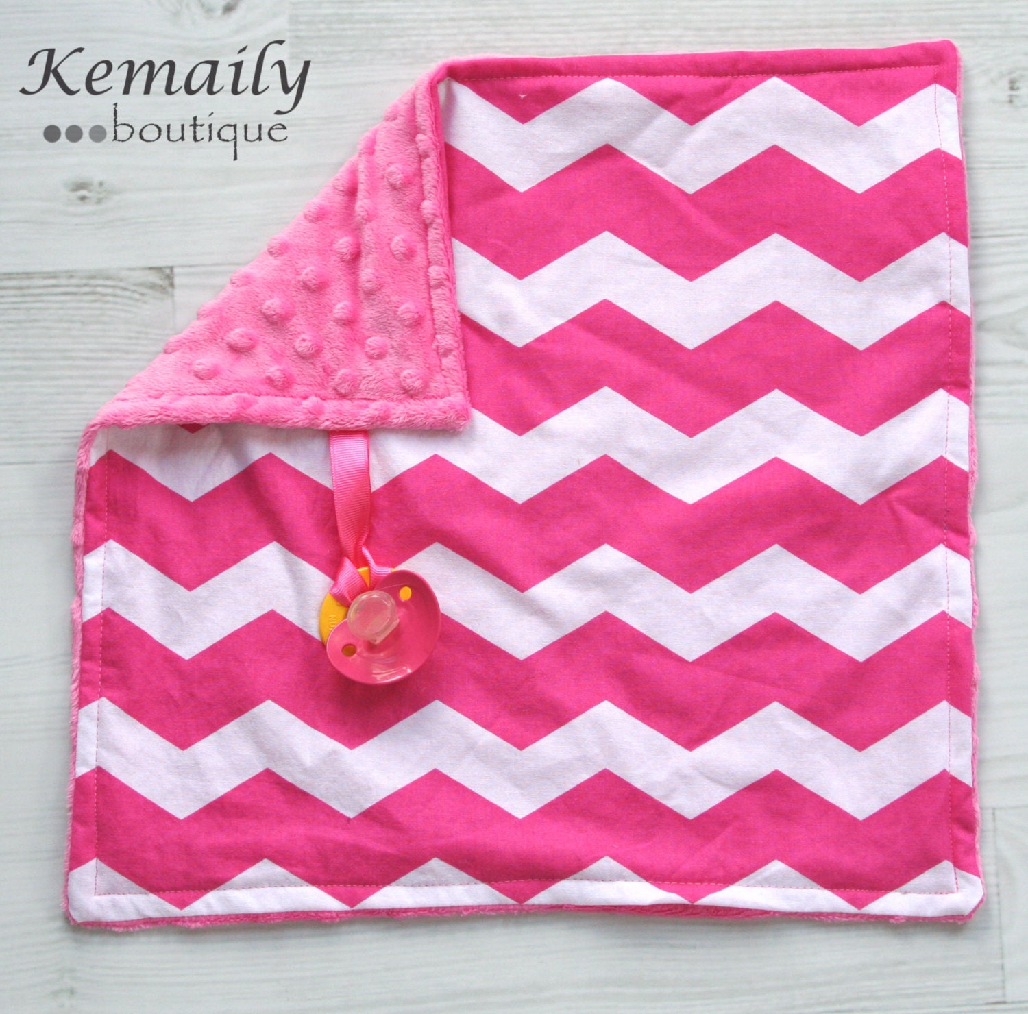 NEW Hot Pink Chevron Minky Binky Blanket From Kemaily