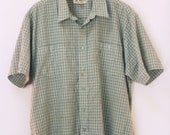 Vintage Men's Short Sleeve Button Down - Light Green Plaid - Size Large, Men's