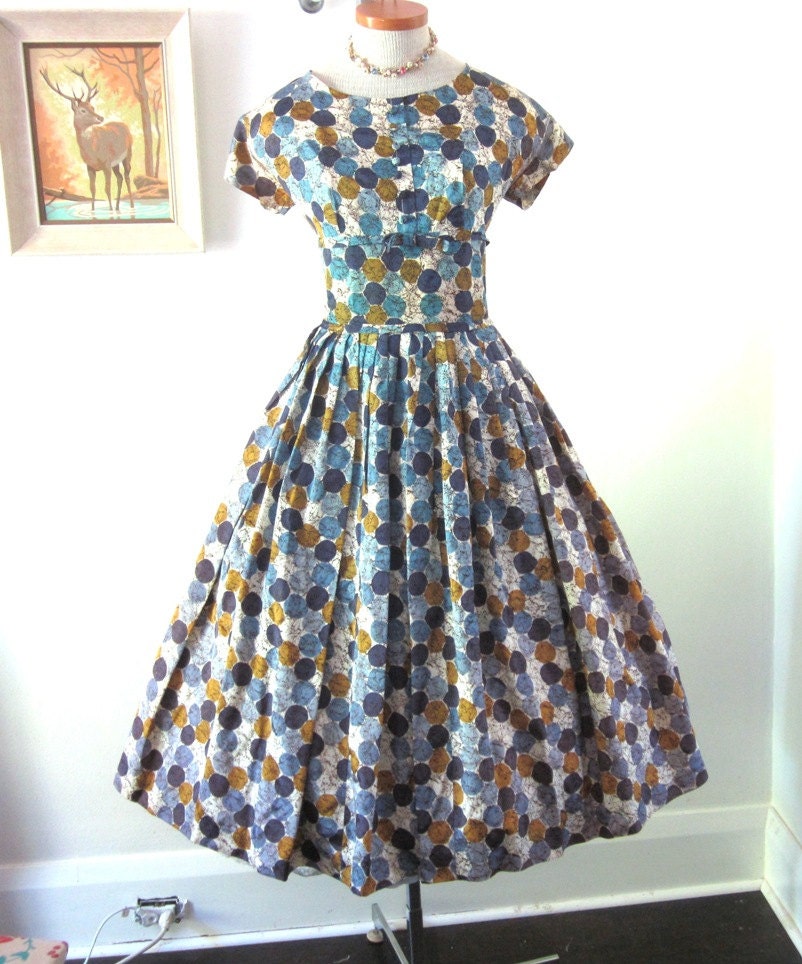 Vintage 1950s Dress lg  :  Full Skirted Dress with Matching Jacket