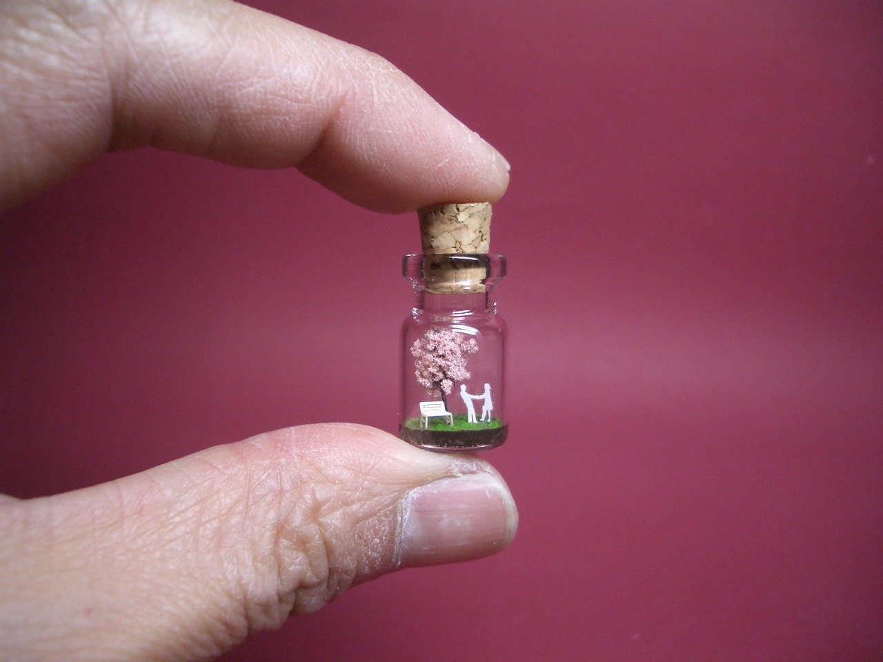 Tiny cherry blossom tree and a couple in a tiny bottle ver.4 B