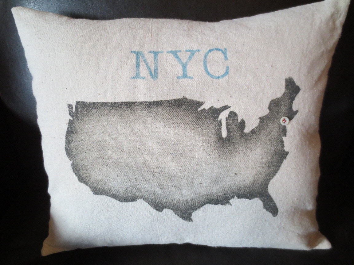 Dark Aqua Blue U.S. Silhouette NYC Pillow