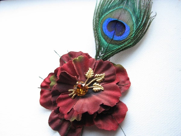 Flower Hair Clip Rose Brass Gold Leaf