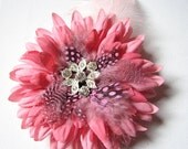 Pink Flower Hair Clip Dahlia Rhinestone Vintage