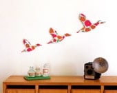 Trio of Flying Ducks - Bright Red Flowers