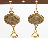 Weddings jewelry, Bridesmaids gift set, Long Dangle Earrings, Gold Filled & Cream Stamped Clay,