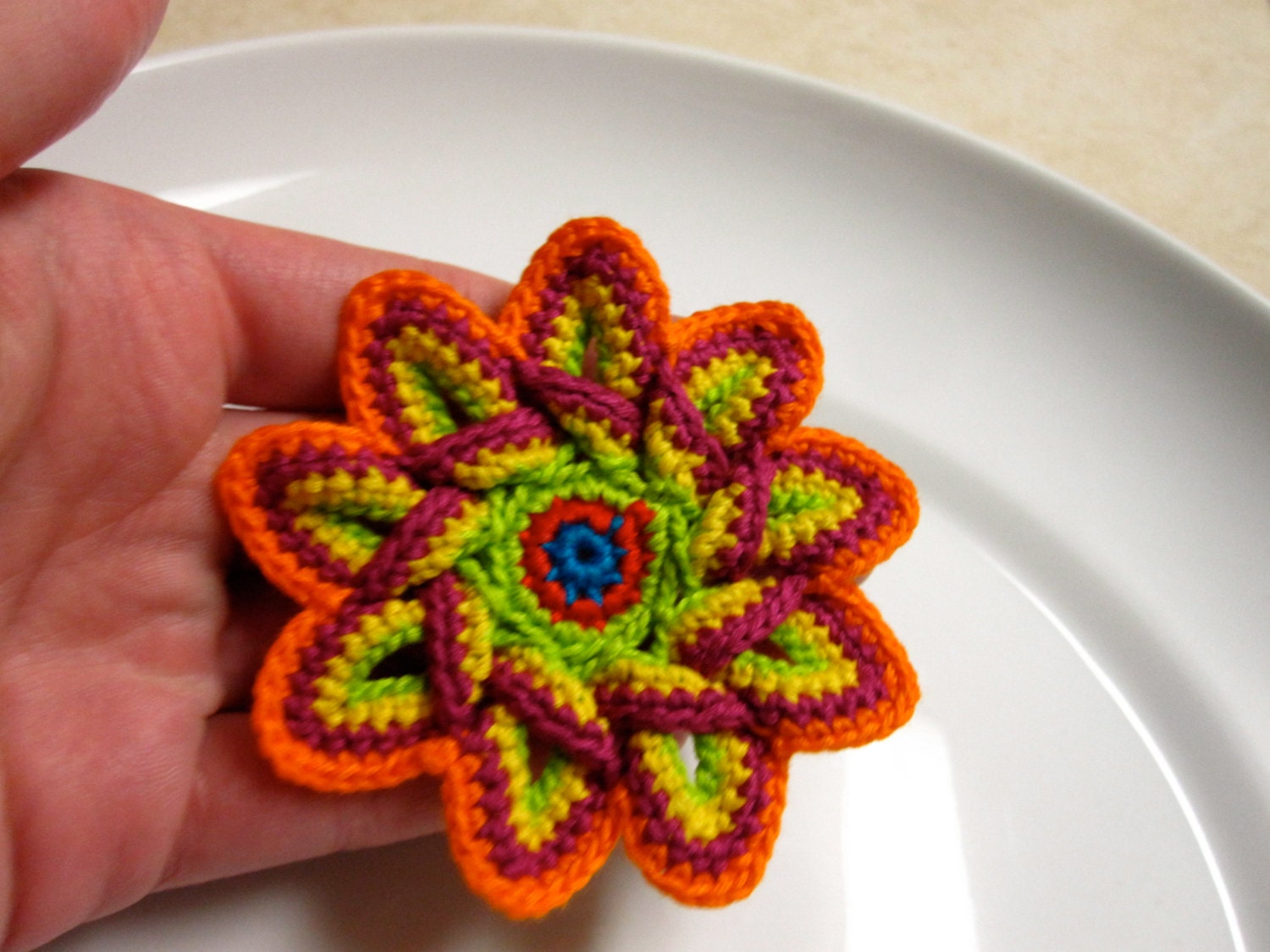 Crochet Flower Appliques - Colorful, Set of 2