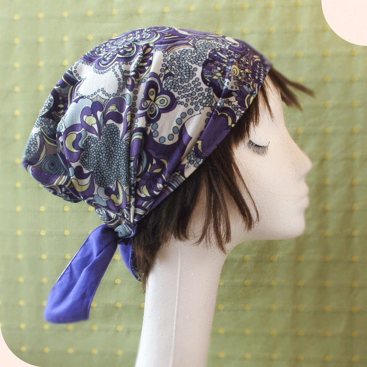 Head cover scarf-Polyester Blue / Green Floral