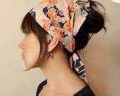 Hair scarf - Cotton Multi size -Kimono print Navy, Pink, floral
