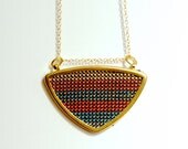 gold geometric triangle necklace // cross stitched x // colorful