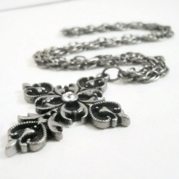 Vintage and Gray Rhinestone Fashion Cross Crystal Rhinestone Jewelry Necklace Pendant