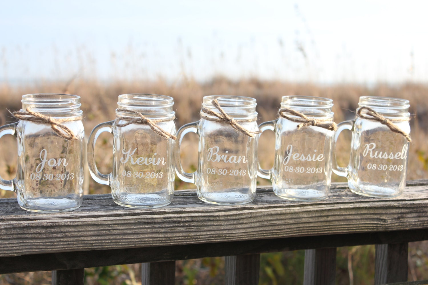 5 Mason Jar Mugs, Wedding Party, Mason Jars, 5 mugs