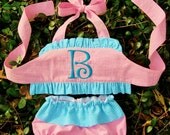 Gingham seersucker 2 piece toddler  girl ruffle swimsuit
