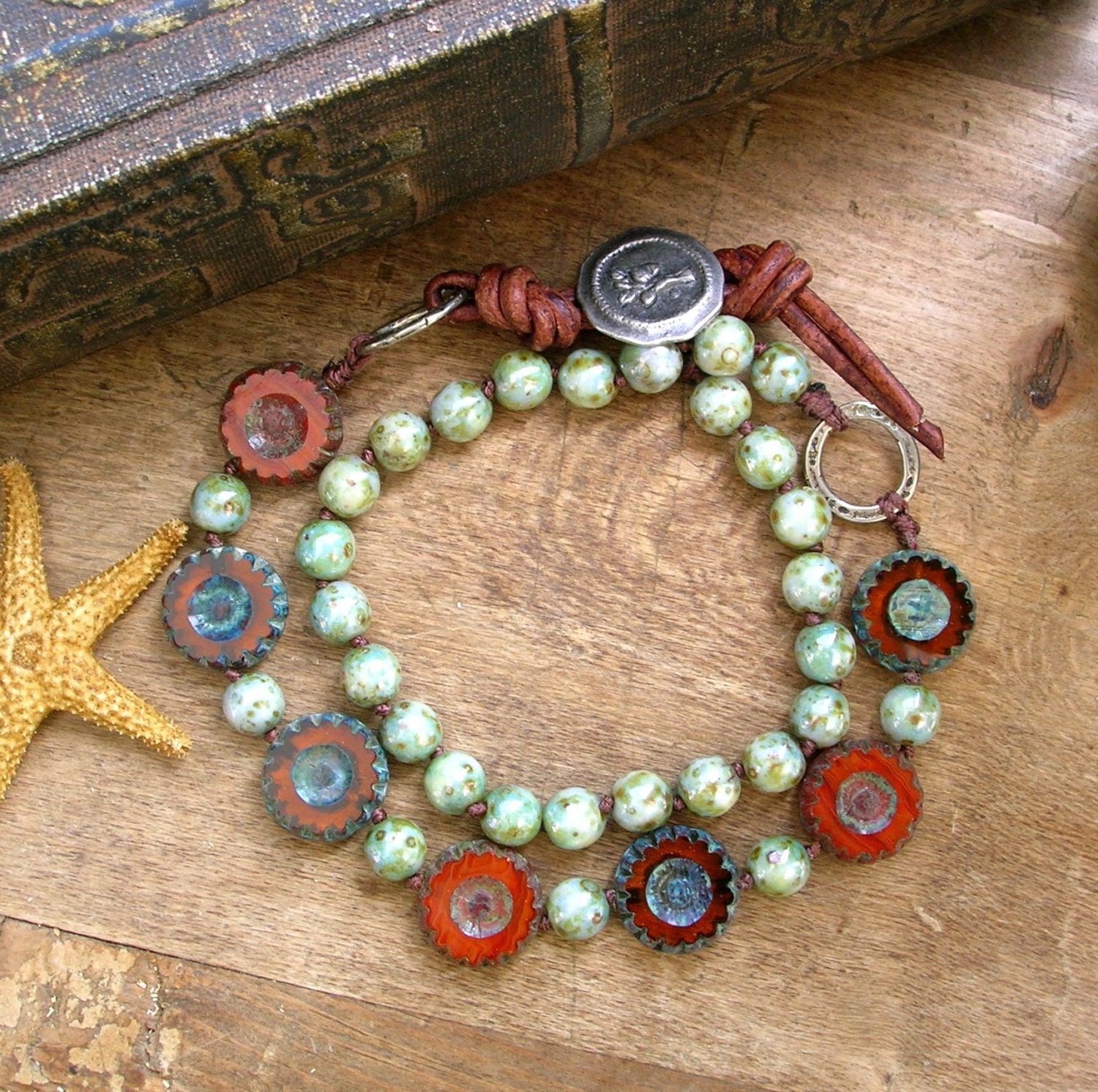 Rustic knotted bracelet, wrap bracelet - Relic - Bohemian jewelry, sundance style, earthy, artisan bronze sage boho tribal fusion
