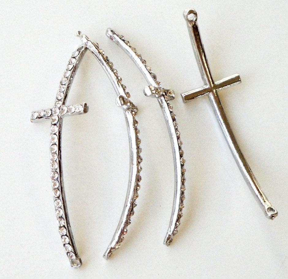 RESERVED Gold /SILVER Sideways Cross Bracelet Connector With clear rhinestone 11 Pieces
