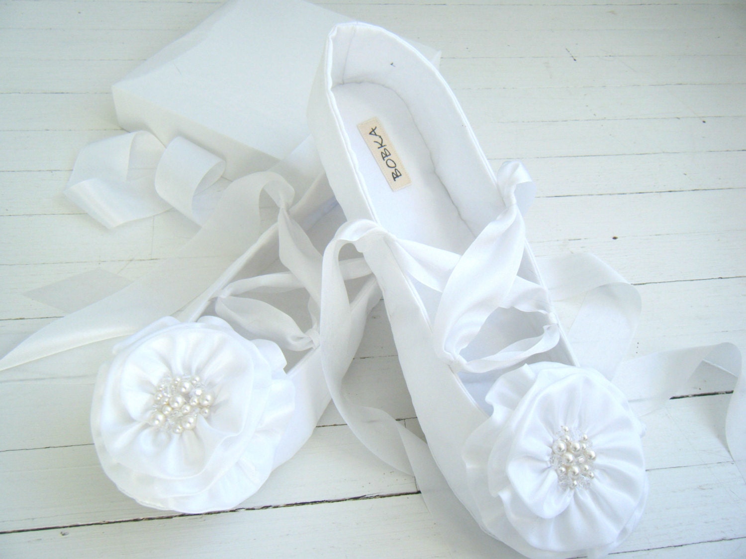 White Bridal Flats, Wedding Shoes, Elaina Ballet by Bobka Baby