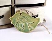 Ceramic Bird Ornament Yellow Green Christmas Ornament Holiday Ornament Wall Art Wall Hanging Home Decor Kids Room Gift