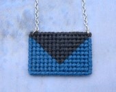 Geometric Envelope Necklace, Blue and gray necklace , Tapestry Pendant