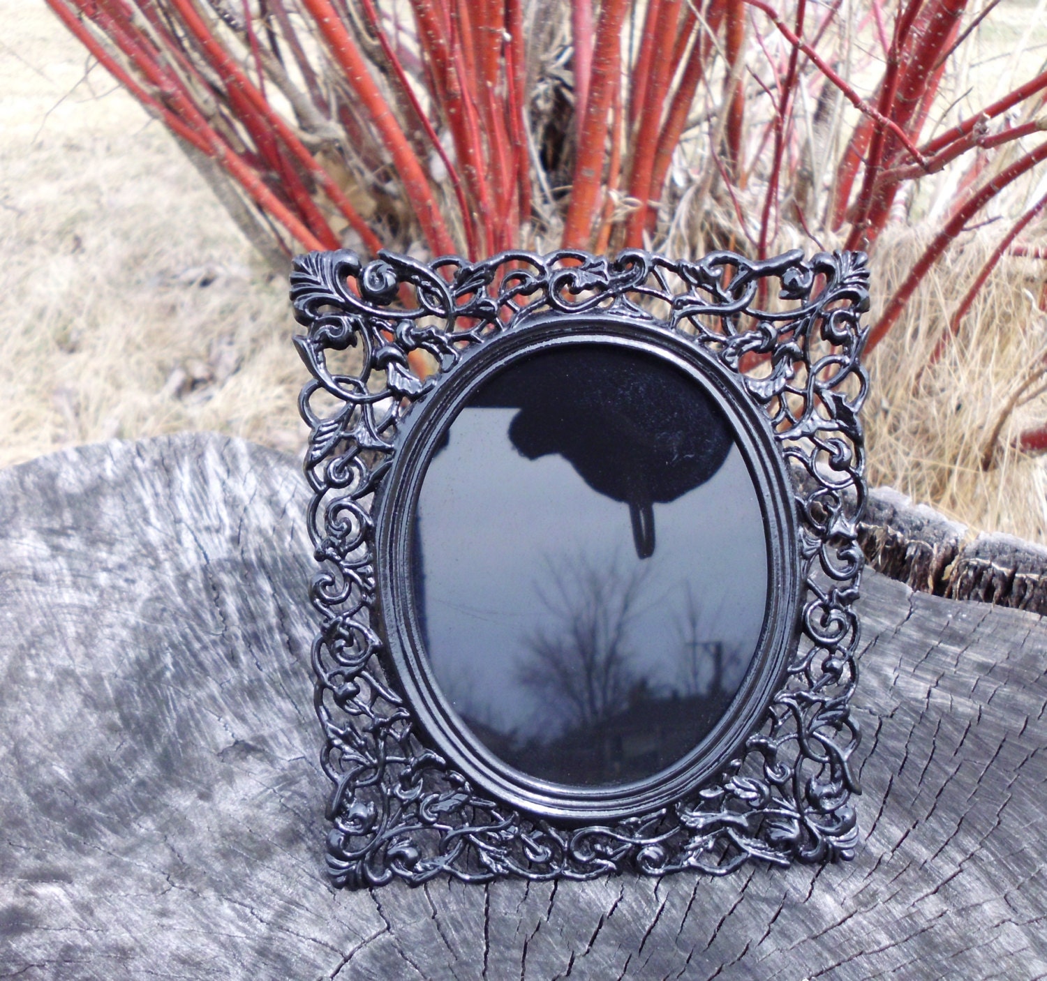 Small Black Scrying Mirror, Black Mirror, Ornate Vintage , Divination, Gazing, Witchcraft, Psychic Visions, Witch, Wiccan