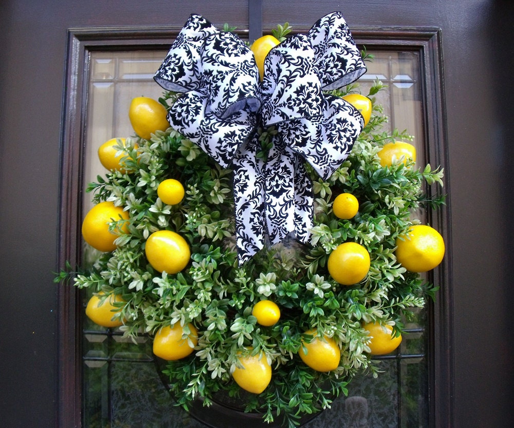 Lemon Wreath, Lemon Kitchen Decor, Boxwood Wreath, Spring Wreaths, Kitchen Wall Decor, French Country