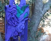 showdiva designs Vibrant Blue Purple Purse Bag Dripping with Fringe and Hand Sculpted Flowers