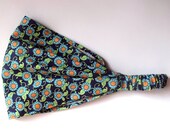 Yoga Headband Cotton Bandana - Amy Butler Lark Button Flower in Navy fabric