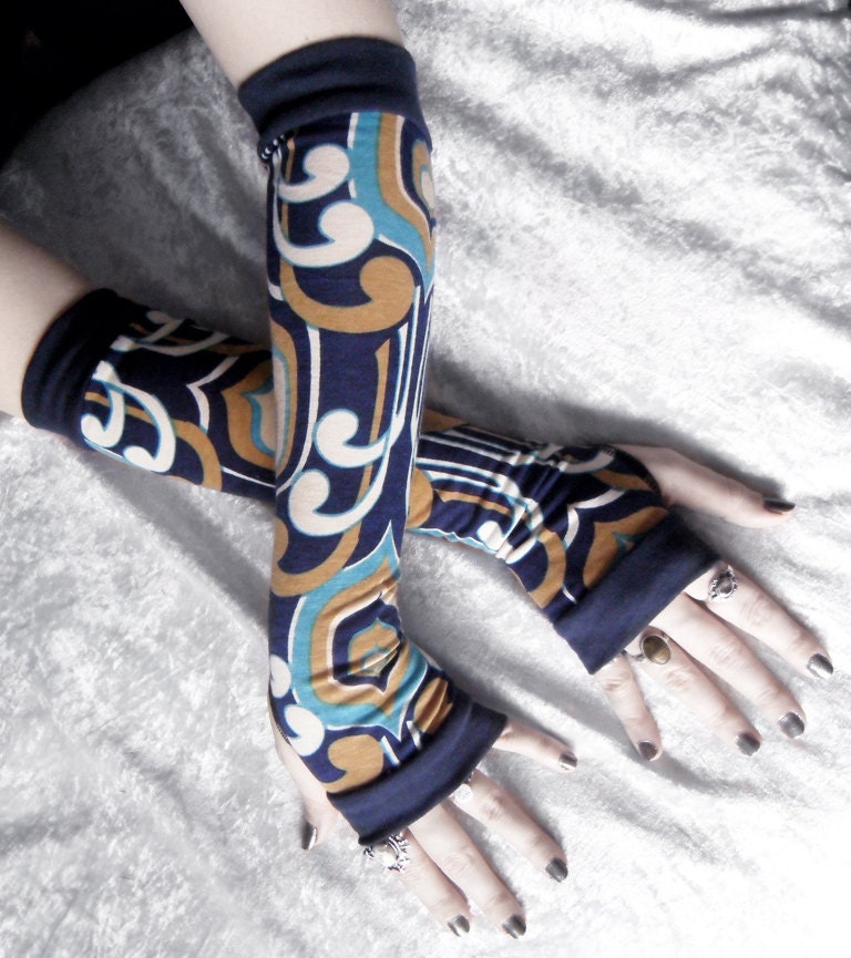 Among the Kells Arm Warmers - Navy Blue Mustard Ochre Tan Off White Black Turquoise - Yoga Gothic Dark Tribal Goth Cycling Meditation