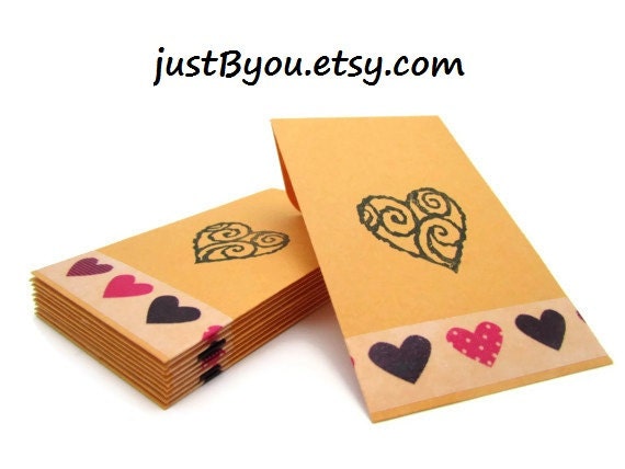 Heart Kraft Envelopes Size 2.25" X 3.5" - Handstamped & Embellished - 20 count