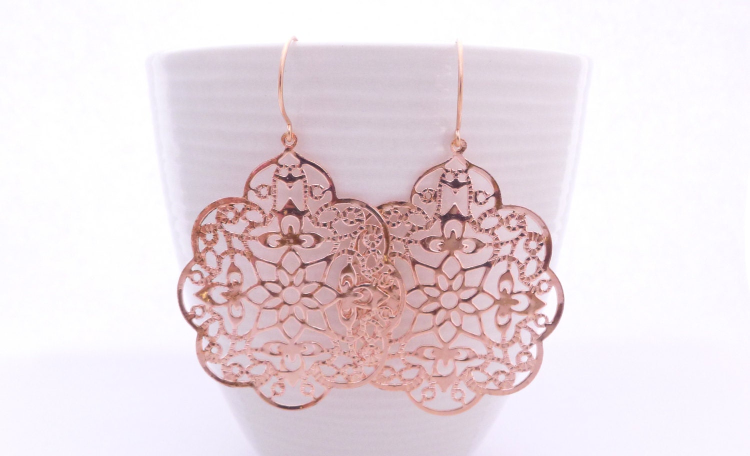 Rose Gold Gypsy Lace Earrings, Dangle Style, Handmade Jewelry
