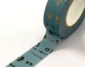 GRAFITTI writing and color blocks on slate BLUE Japanese Washi Paper Masking Tape-16.5 Yards