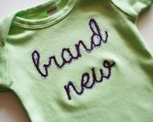 Hand Appliqued Onesie "Brand New" , Size 0-3 months