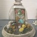 Glass Cloche Bell Jar Spring Easter Arrangement Diorama Bunny Chick Eggs Antique Post Cards