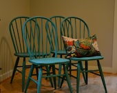 Vintage Handpainted Upcycled Repurposed Turquoise Set of Chairs
